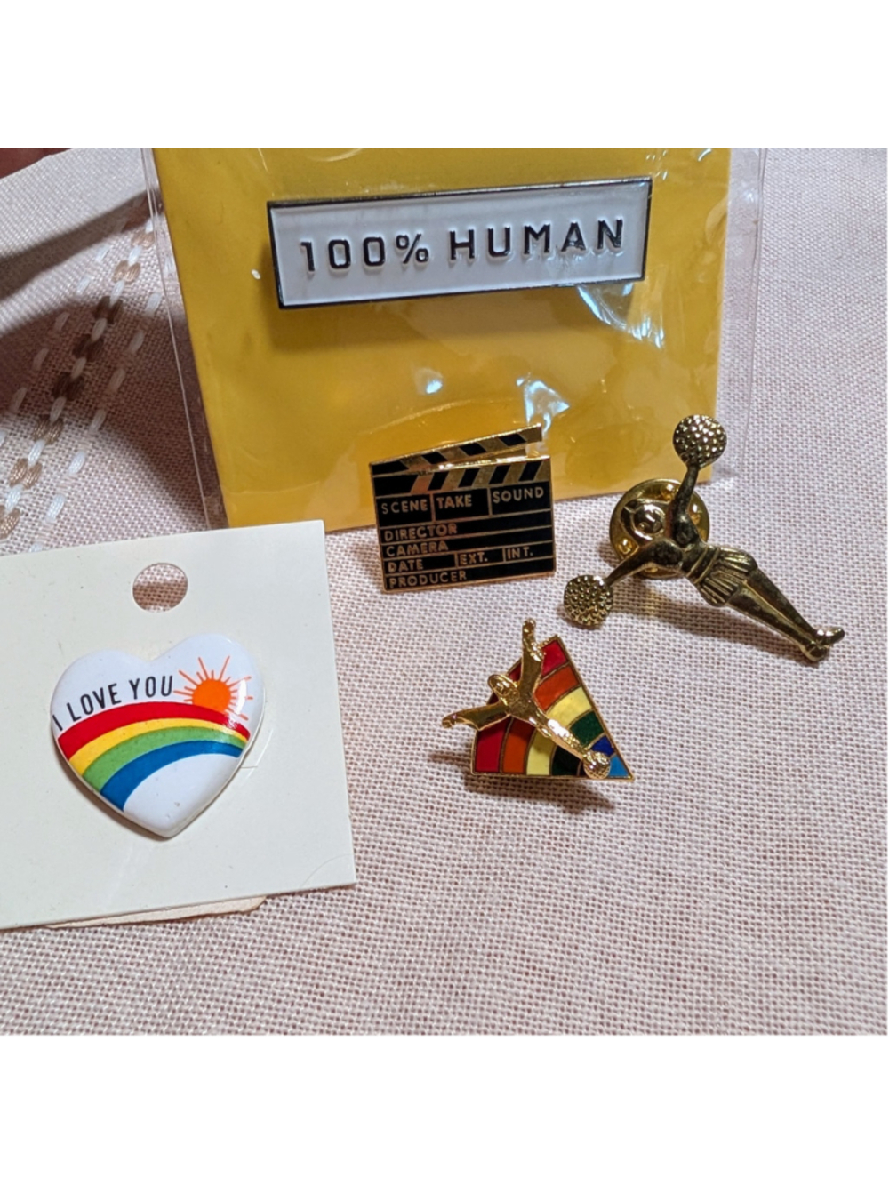 Mixed Enamel Pin Lot Everlane 100% Human Rainbow Faith Film Slate Cheerleader